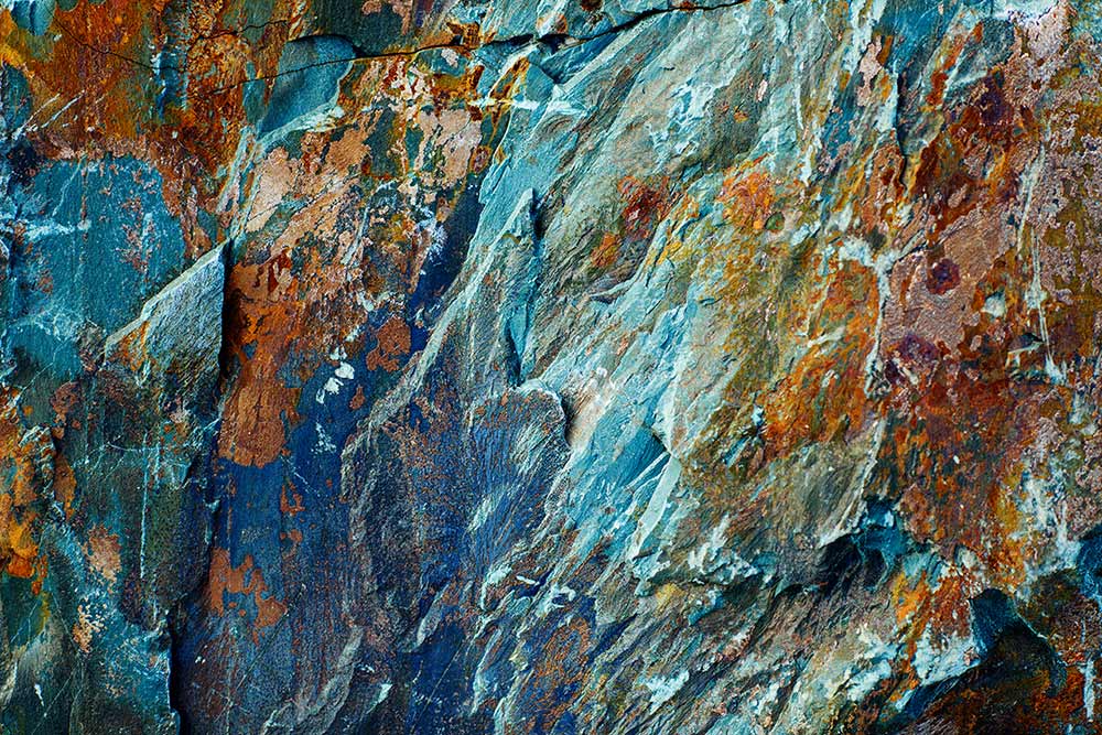 blue, rust and aqua stone surface